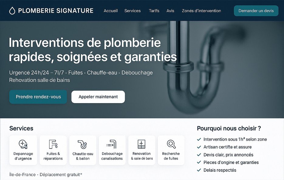Création de site internet pas cher pour plombier avec PJM Web